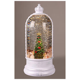 Glittery glass dome, animated angels and Christmas tree, 5x5x10 in