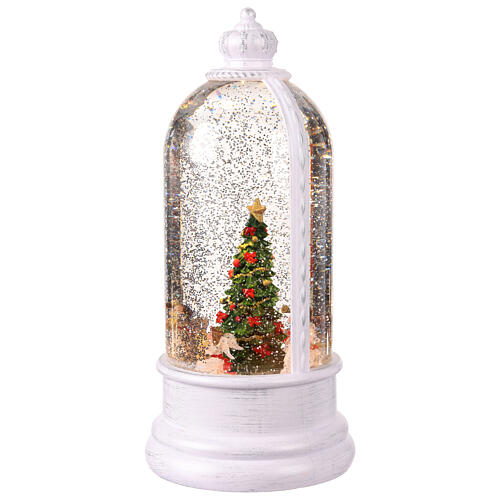 Glittery glass dome, animated angels and Christmas tree, 5x5x10 in 3