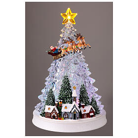 Leuchtender Weihnachtsbaum mit Schlittenmotiv – Musik, Beleuchtung, 32 × 23 × 21 cm