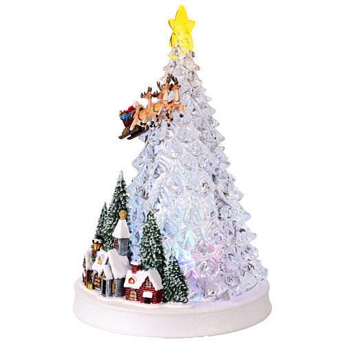 Illuminated Christmas tree with Santa Claus on his sleigh, 10x8x12 in 4