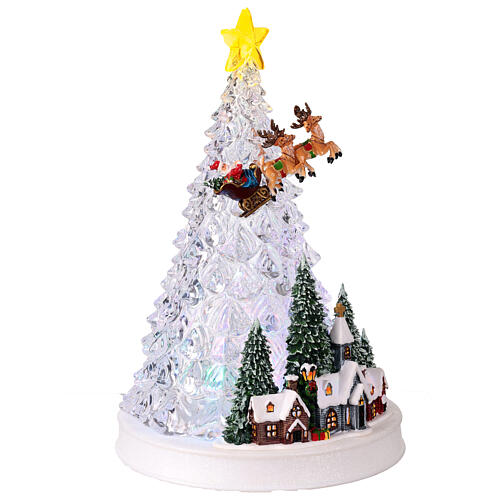 Illuminated Christmas tree with Santa Claus on his sleigh, 10x8x12 in 6