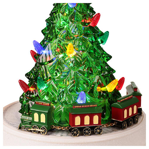 Illuminated Christmas tree with train in motion, 8x8x14 in 3