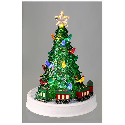 Árbol de Navidad iluminado movimiento tren 20x20x35 cm  2