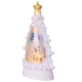 Illuminated Christmas tree with glitter, white church, 8x4x12 in