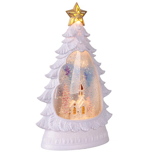 Albero di Natale con glitter illuminato chiesa bianca 20x10x30 cm 3