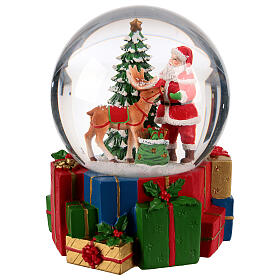 Snow globe of 5 in, Santa Claus with reindeer, 6x6x6 in