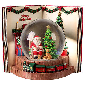 Snow globe in a book, Santa Claus with dogs, 10x6x8 in