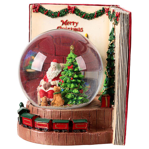 Globo de neve 120 mm livro Pai Natal com cão 25x15x20 cm 3