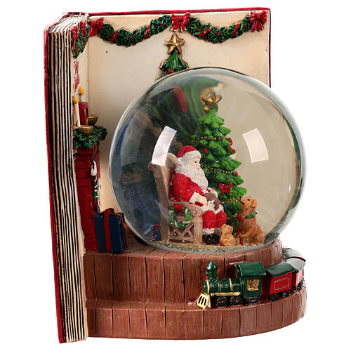 Globo de neve 120 mm livro Pai Natal com cão 25x15x20 cm 4