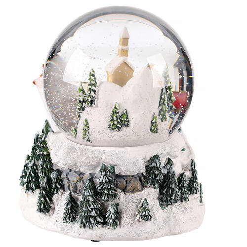 Schneekugel mit Spieluhr, Weihnachtsmann im Schlitten über Winterdorf – H 15 cm, 16 × 16 cm 5