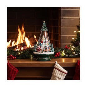 Conical snow globe with snowy city, 6x6x10 in