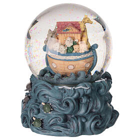 Snow globe with glittery snow and Noah's ark on waves, music box, 6x5x5 in