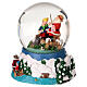 Snow globe with Santa fishing, embossed base and music box, 5x4x4 in s3