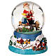 Snow globe with Santa fishing, embossed base and music box, 5x4x4 in s4