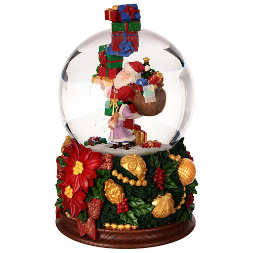 Snow globe with Santa Claus and gifts, embossed floral decoration, 8x6x6 in 3