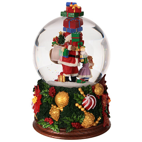 Snow globe with Santa Claus and gifts, embossed floral decoration, 8x6x6 in 4