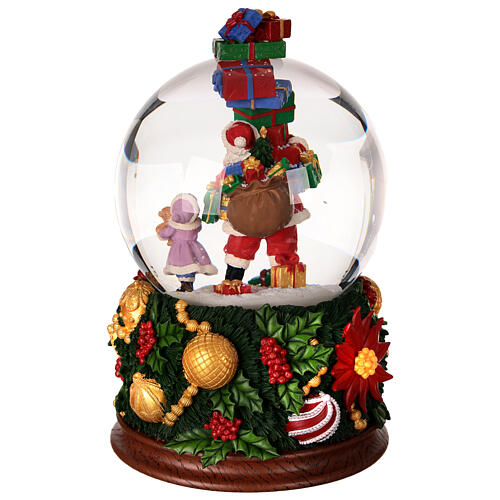 Snow globe with Santa Claus and gifts, embossed floral decoration, 8x6x6 in 5