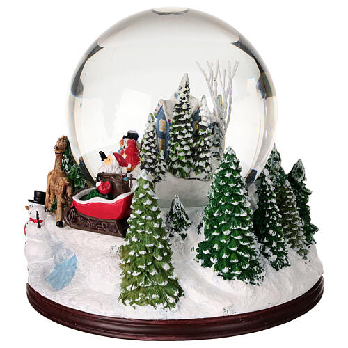 Snow globe: Santa on his sleigh and snowy landscape, music box, 6x6x6 in 3