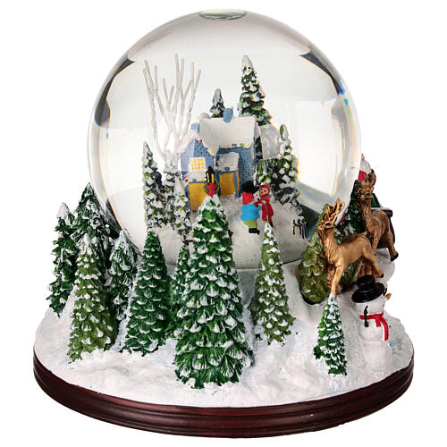 Snow globe: Santa on his sleigh and snowy landscape, music box, 6x6x6 in 4