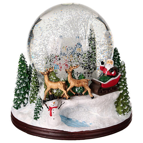 Snow globe: Santa on his sleigh and snowy landscape, music box, 6x6x6 in 5