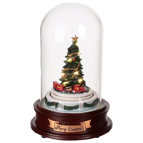 Cloche en verre petit train sapin de Noël lumières musique 20x15x15 cm 1