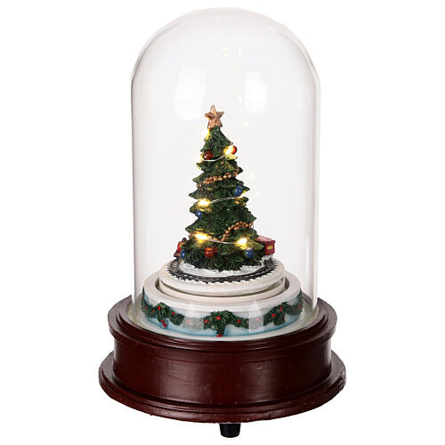 Teca vetro trenino albero Natale luci musica natalizia 20x15x15 cm 3