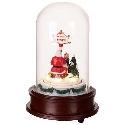 Glass dome with Santa and puppies, lights and motion, 8x6x6 in 4