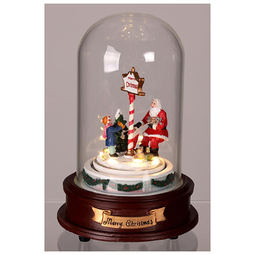 Sino de vidro Pai Natal cães luzes movimento rotativo 20x15x15 cm 2
