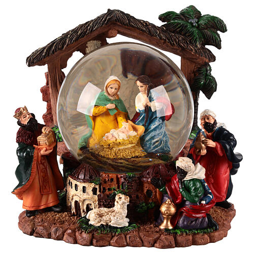 Palla di neve 100 mm Natività e Re magi 15x15x15 cm 1