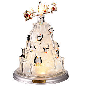 Winterszene „Eisberg mit Pinguinen und Weihnachtsmann“ – mit Licht, Musik und Bewegung, 25 × 25 × 35 cm