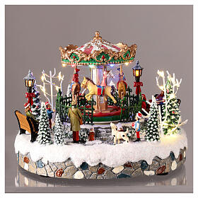 Carrusel navideño con luces y movimiento 20x20x15 cm