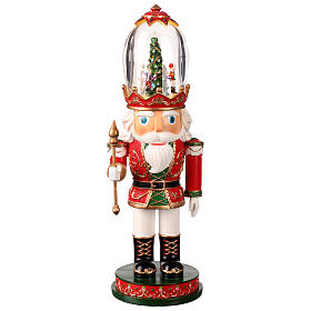 Casse-noisette boule à neige sapin illuminé dans chapeau en verre 12x12x40 cm