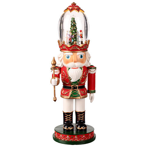 Schiaccianoci scena albero Natale illuminata in cappello vetro 12x12x40 cm 1