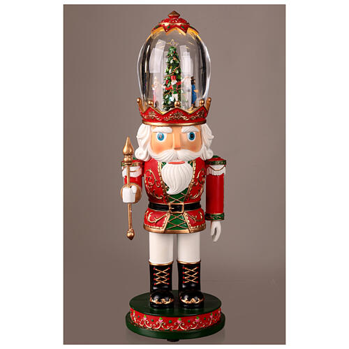 Schiaccianoci scena albero Natale illuminata in cappello vetro 12x12x40 cm 2