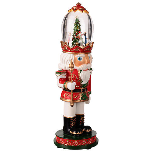 Schiaccianoci scena albero Natale illuminata in cappello vetro 12x12x40 cm 6