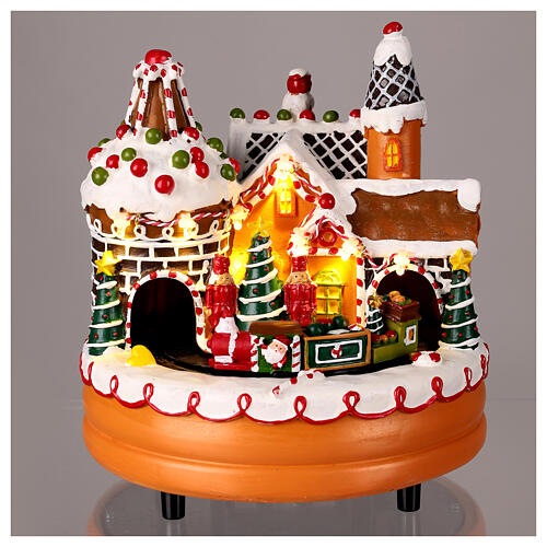 Gingerbread miniature town with train in motion, 8x8x8 in 2