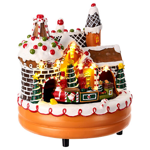 Gingerbread miniature town with train in motion, 8x8x8 in 4