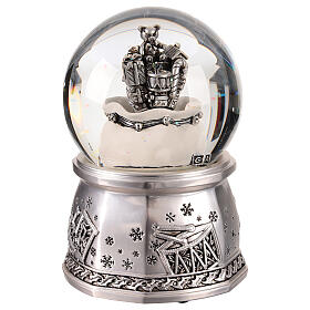 Silver snow globe of 4 in, bag of gifts, 4x4x6 in