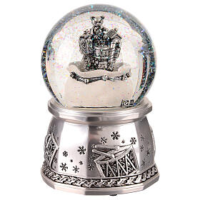 Silver snow globe of 4 in, bag of gifts, 4x4x6 in