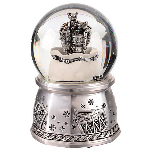 Silver snow globe of 4 in, bag of gifts, 4x4x6 in 1