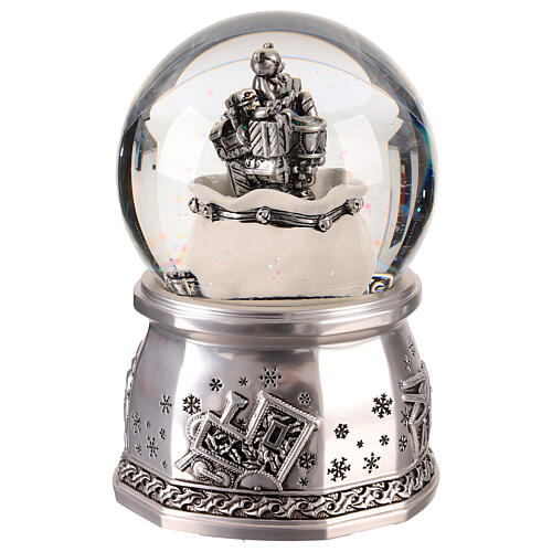 Silver snow globe of 4 in, bag of gifts, 4x4x6 in 4