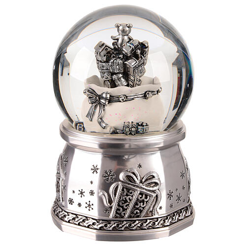 Silver snow globe of 4 in, bag of gifts, 4x4x6 in 5