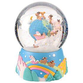 Snow globe of 5 in, Santa Claus on his sleigh over the globe, 5x5x8 in