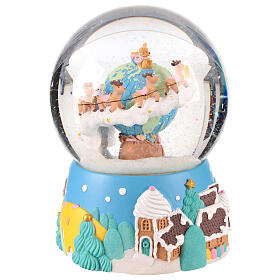 Snow globe of 5 in, Santa Claus on his sleigh over the globe, 5x5x8 in