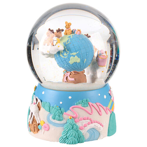 Snow globe of 5 in, Santa Claus on his sleigh over the globe, 5x5x8 in 4