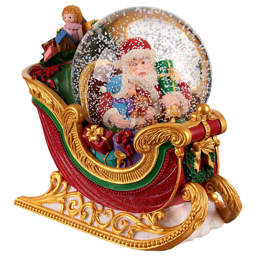 Traineau boule à neige illuminée 100 mm Père Noël 15x10x15 cm 2