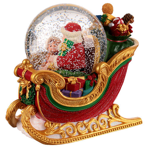 Traineau boule à neige illuminée 100 mm Père Noël 15x10x15 cm 4