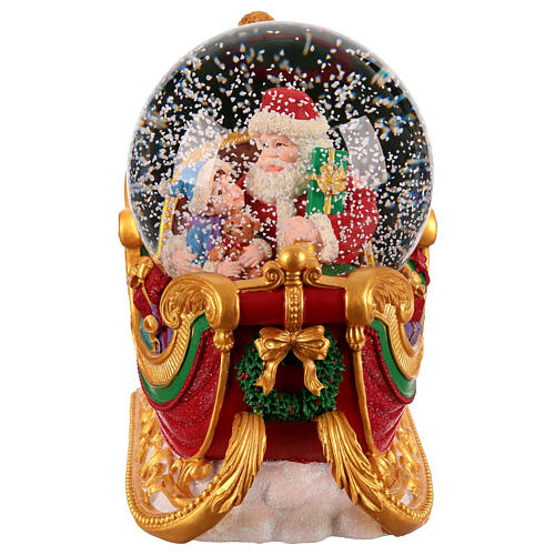 Slitta palla di neve illuminata 100 mm Babbo Natale 15x10x15 cm 3