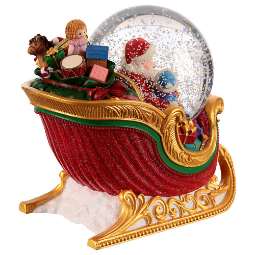 Slitta palla di neve illuminata 100 mm Babbo Natale 15x10x15 cm 5