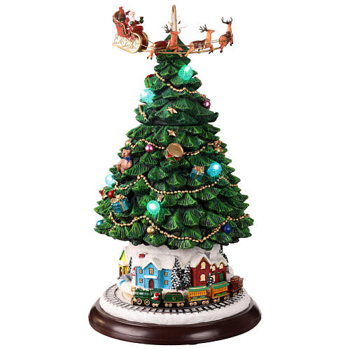 Árbol de Navidad movimiento tren trineo Papá Noel 25x25x45 cm 1